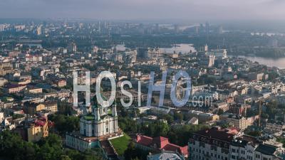 Aerial View Of Kiev (kyiv), St. Andrew's Church, Kiev Skyline, Ukraine - Video Drone Footage