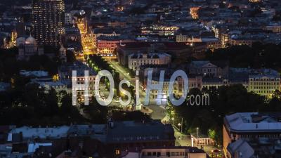 Establishing Aerial View Of Riga At Night, Riga Skyline, Latvia - Video Drone Footage