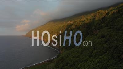 Cliffs Into The Ocean At Sunset On Pico Island Azores - Video Drone Footage