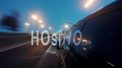 Hyper Lapse Driving A Black Car At Night In Lisbon