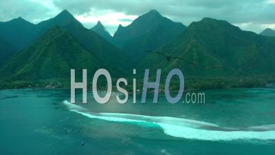 Mountain And Lagoon In Tahiti, French Polynesia - Video Drone Footage, Pacific Ocean, France