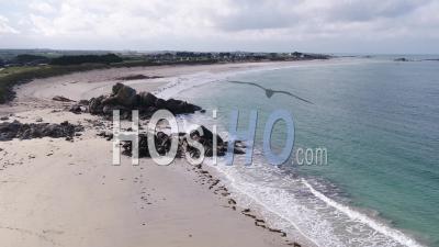 Aerial View Of Amiets Beach, Cleder, France - Video Drone Footage