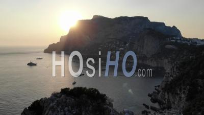 Faraglioni Rocks In Capri, At Sunset, Italy - Video Drone Footage