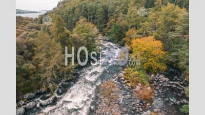 Drone Shoot Over River In Scottish Highlands At Autumn - Aerial Photography