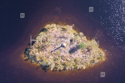 Aerial View Over Loch Stack Island In Scotland - Photographie Aérienne
