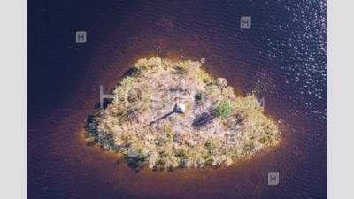Aerial View Over Loch Stack Island In Scotland - Aerial Photography