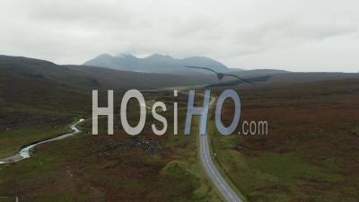 Aerial View Over A832 Road In Scotland - Video Drone Footage