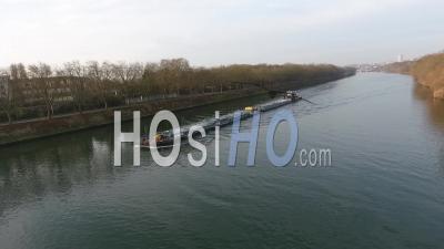 Houseboat At Epinay Sur Seine, Suburb Of Paris, Video Drone Footage
