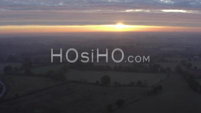 Sunrise Over Rural Landscape, Poitou-Charentes - Drone Point Of View