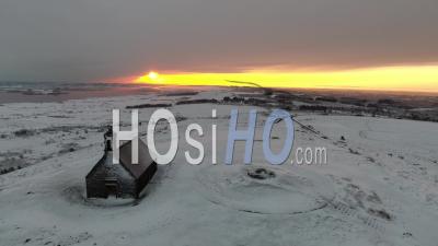Snow In Bretagne In Monts D'arree At Sunrise - Video Drone Footage
