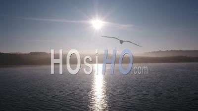 Cold And Sunny Morning At The Drennec Lake - Video Drone Footage