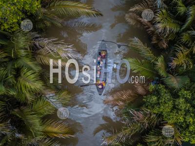 Aerial View From Above With Drone , Of Boat On The Mekong Delta , Vietnam - Aerial Photography
