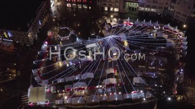 City Of Lille Christmas Market, Video Drone Footage By Night