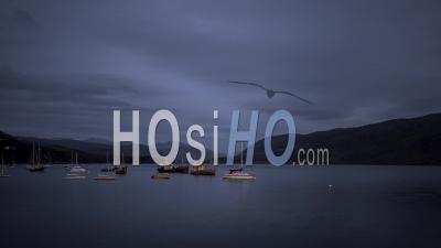 Ullapool Bay Boats At Night In Scotland