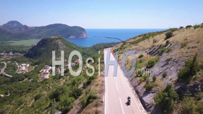 Montenegro Scooter Ride Towards The Sea. Aerial Point Of View - Video Drone Footage