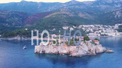 Montenegro, Sveti Stefan Long Cinematic Pano Shot. Aerial Footage - Video Drone Footage