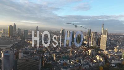 Aerial View Of Frankfurt On A Sunset - Video Drone Footage