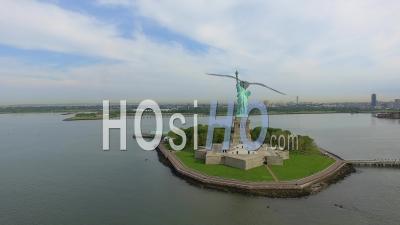 Statue Of Liberty On Ellis Island, Nyc - Video Drone Footage
