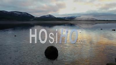 Sunset Over Lake Morlich And Cairngorms, Aviemore, Scotland, Video Drone Footage