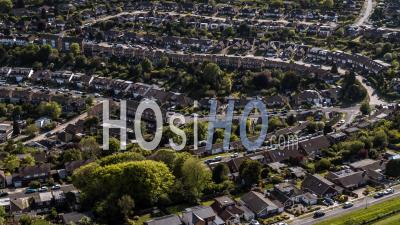 Aerial View Of Classic British Housing Estate, English Houses And Homes From Above - Video Drone Footage