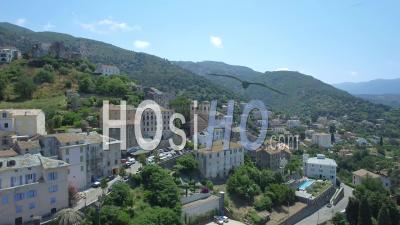 Aerial View Of The Nebbio Hilltop Village Of Oletta - Video Drone Footage