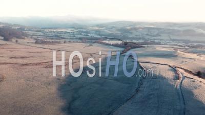 Scenic British Countryside At Frosty Sunrise - Video Drone Footage