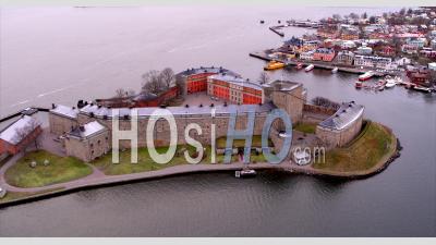 Aerial View Over Vaxholm Fortress In Stockholm - Aerial Video By Drone 