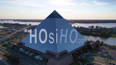 The Memphis Pyramid And Downtown Business District Of Memphis, Tennessee Is Background - Aerial Video By Drone