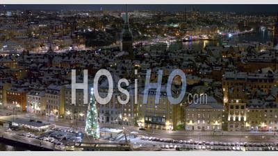 Gamla Stan On An Winternight, Stockholm Sweden - Aerial Video By Drone