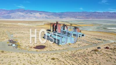 Aerial Video Over An Abandoned Glass Factory Plant Along Highway 395 At Owens Lake, Owens Valley, California - Video Drone Footage