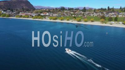 2019 - A Water Skier Water Skiing On Lake Wakatipu In The South Island Of New Zealand - Aerial Video By Drone