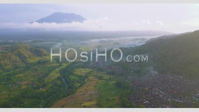 Volcano Mt, Agung And The Valley Below - Aerial Video By Drone