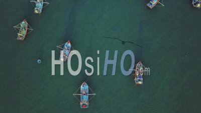 Fisherman Boats In Vietnam - Video Drone Footage