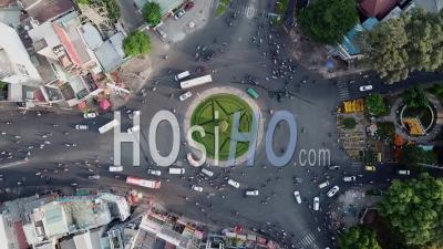 Busy Roundabout In Ho Chi Minh City, Saigon, Vietnam - Video Drone Footage