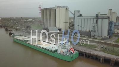 A Maize Loading Operation In A Cargo Ship - Video Drone Footage