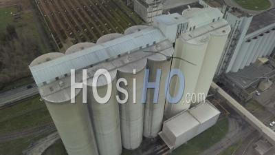 Huge Grain Silo Of Industrial Area Of Bassens - Video Drone Footage