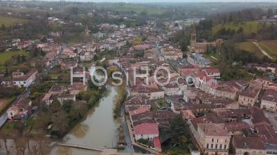 Flooding Of Langoiran Quays, Rise Of Waters From River Garonne - Video Drone Footage