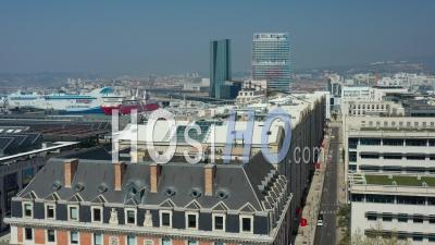 Marseille City And Place De La Joliette At Day 12, France - Video Drone Footage
