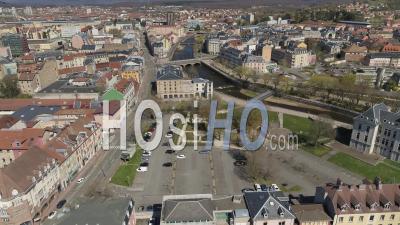 Place Des Arts, Belfort, France, During Covid-19 Pandemic - Video Drone Footage