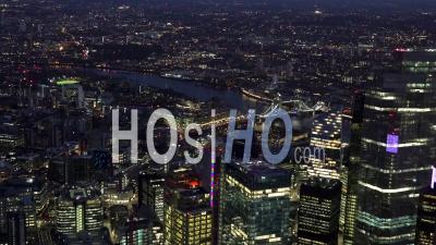 City Of London, River Thames, The Shard, Tower Bridge And Tower Of London At Night, London Filmed By Helicopter
