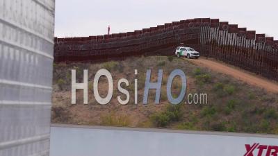 2020 - Cargo Trucks Cross The Border From Mexico Into The Usa Shipping After Inspection By Us Customs And Border Patrol.