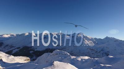Large View On The Alps Mountains In The Morning Sun, Tignes, France - Video Drone Footage