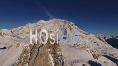Aerial View Of The Rocky And Snowy Alps Mountains, Tignes, France - Video Drone Footage