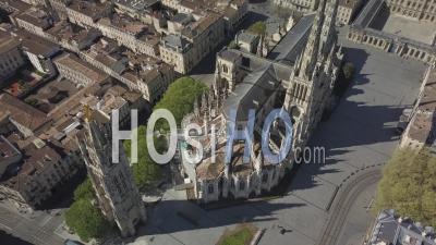 Aerial View, Bordeaux, Neighborhood Of The Town Hall And Cathedrale Saint-Andre - Video Drone Footage