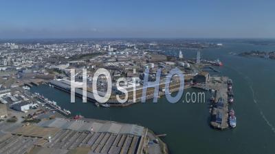 Empty Fishing Port Of Lorient City, At Noon The Day15 Of Covid-19 Outbreak, Morbihan, Brittany, France - Video Drone Footage