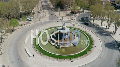 Aix-En-Provence La Rotonde Roundabout During Covid-19 Epidemic, France - Video Drone Footage