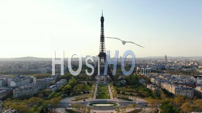 Travelling Of Eiffel Tower During Quarantine Of Paris, Drone Point Of View