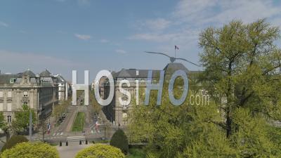 Empty City Of Strasbourg During Lockdown Due To Covid-19 - Place De Republique - Prefecture - Tram - Video Drone Footage