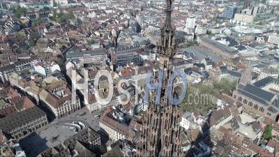 Strasbourg Under Containtment Due To Covid-19,  Downtown From Cathedral Top - Video Drone Footage