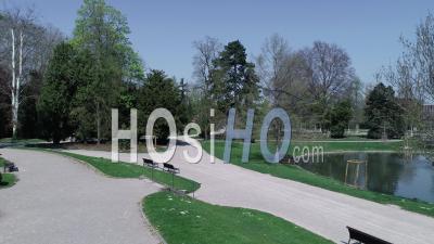 Strasbourg Under Containtment Due To Covid-19,  Orangerie Park Low Fly - Video Drone Footage